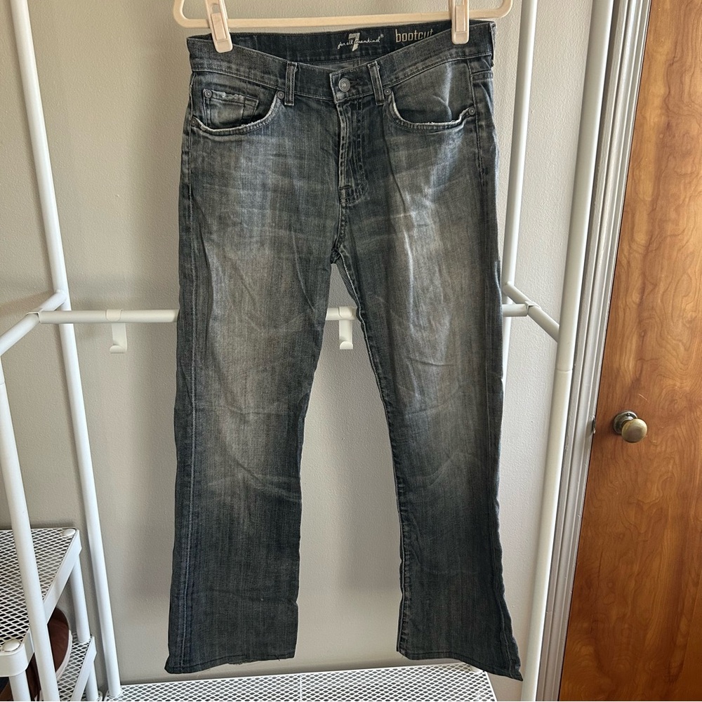 7 for all mankind grey bootcut distressed denim jeans size 30